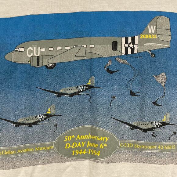Vintage 90s 50th Anniversary D-Day Planes 1994 Single Stitch Shirt Adult Small - Picture 4 of 4